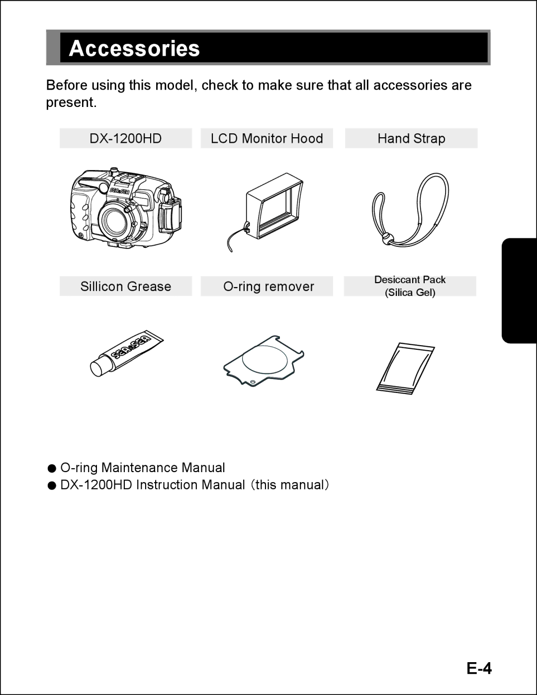 Sea & Sea 06138, DX-1200HD manual Accessories 