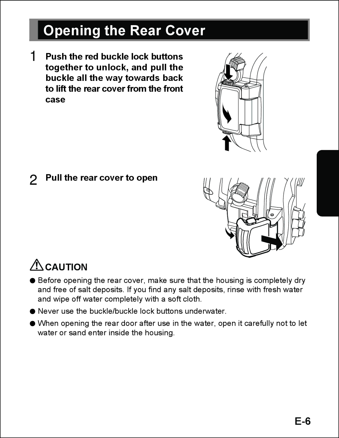 Sea & Sea 06138, DX-1200HD manual Opening the Rear Cover 