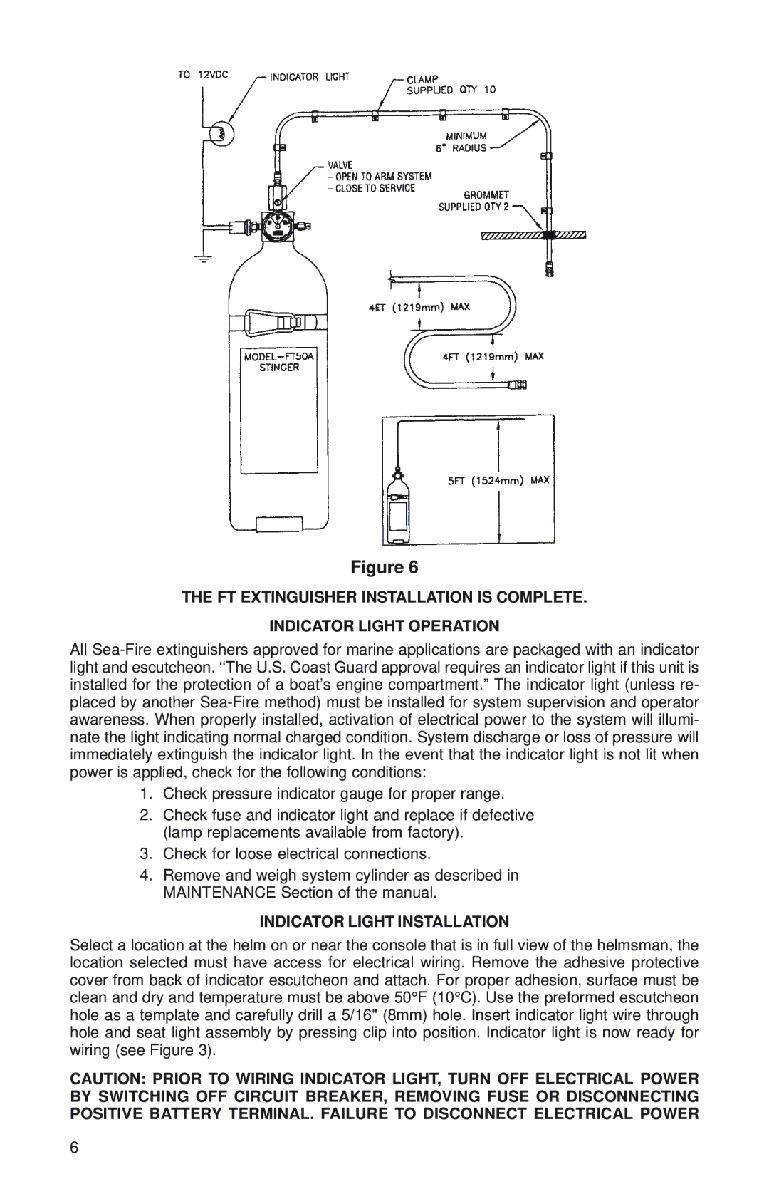 Sea-Fire FM200 manual Indicator Light Installation 