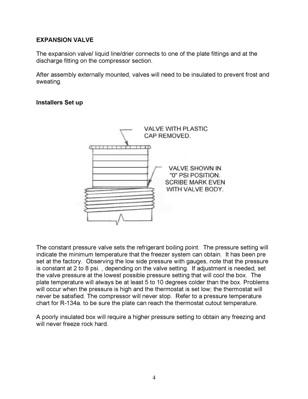 Sea Frost Bait Freezer manual Expansion Valve, Installers Set up 