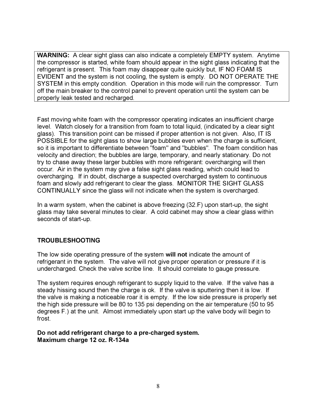 Sea Frost Bait Freezer manual Troubleshooting 