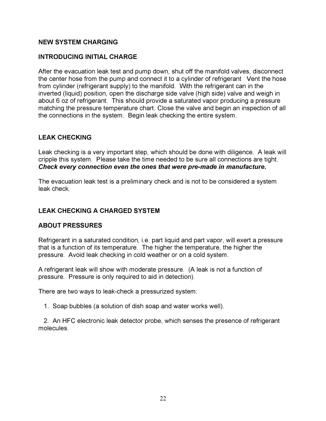 Sea Frost BG 2000 installation instructions NEW System Charging Introducing Initial Charge, Leak Checking 