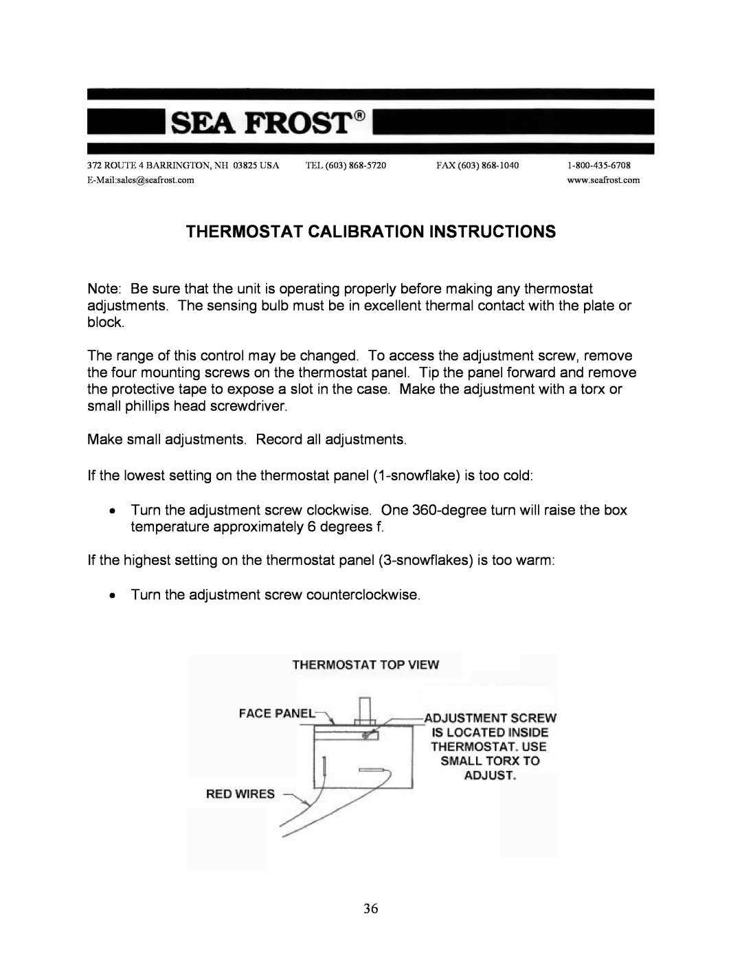 Sea Frost BG 2000 installation instructions Thermostat Calibration Instructions 