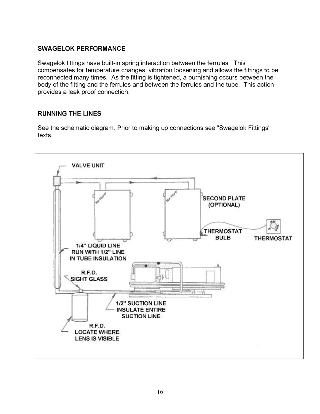 Sea Frost DC 5000 installation instructions Swagelok Performance, Running the Lines 