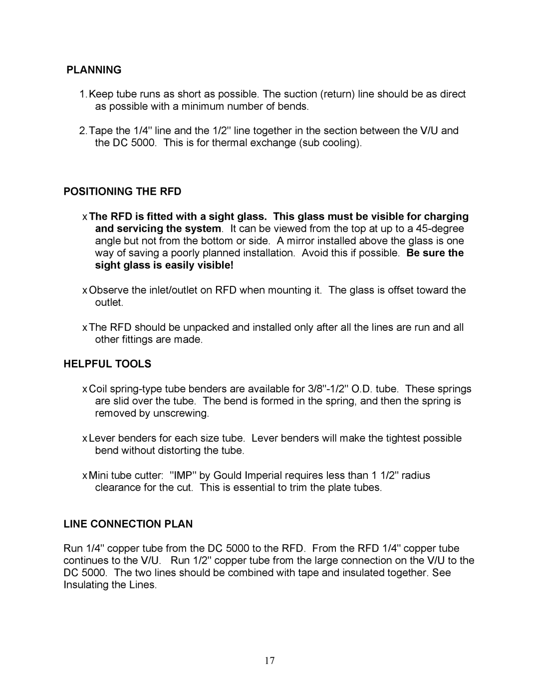 Sea Frost DC 5000 installation instructions Planning, Positioning the RFD, Helpful Tools, Line Connection Plan 