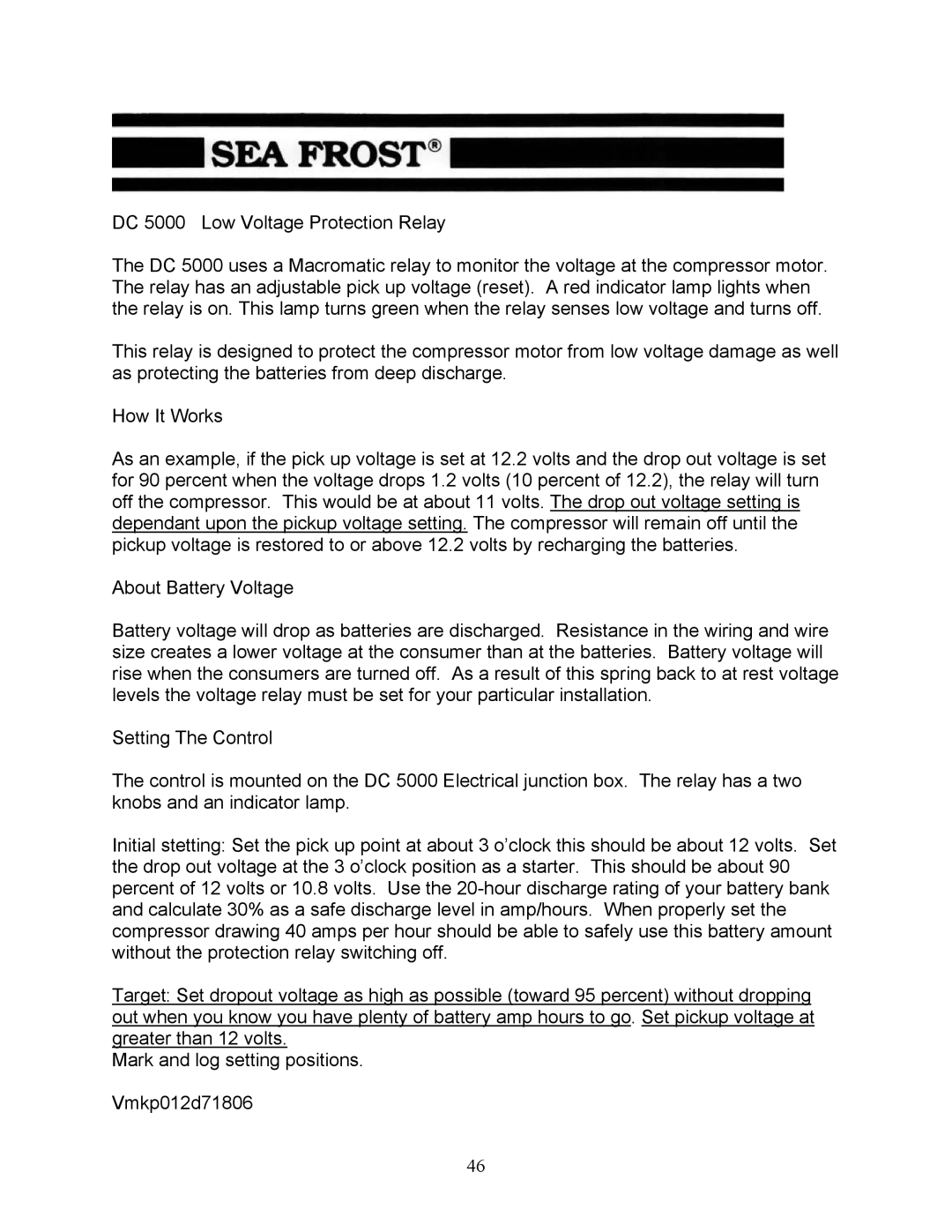 Sea Frost DC 5000 installation instructions 