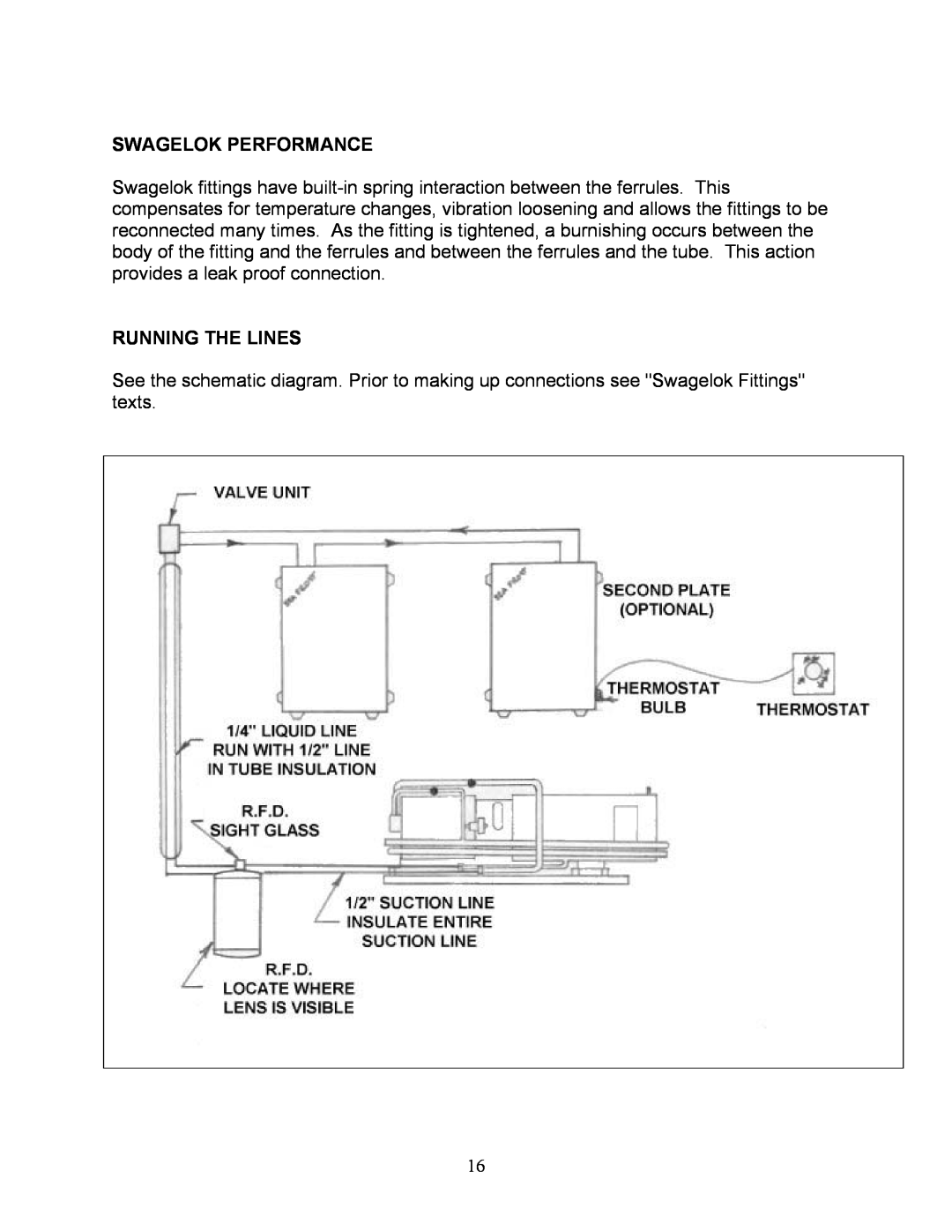 Sea Frost DC 5000 installation instructions Swagelok Performance, Running The Lines 