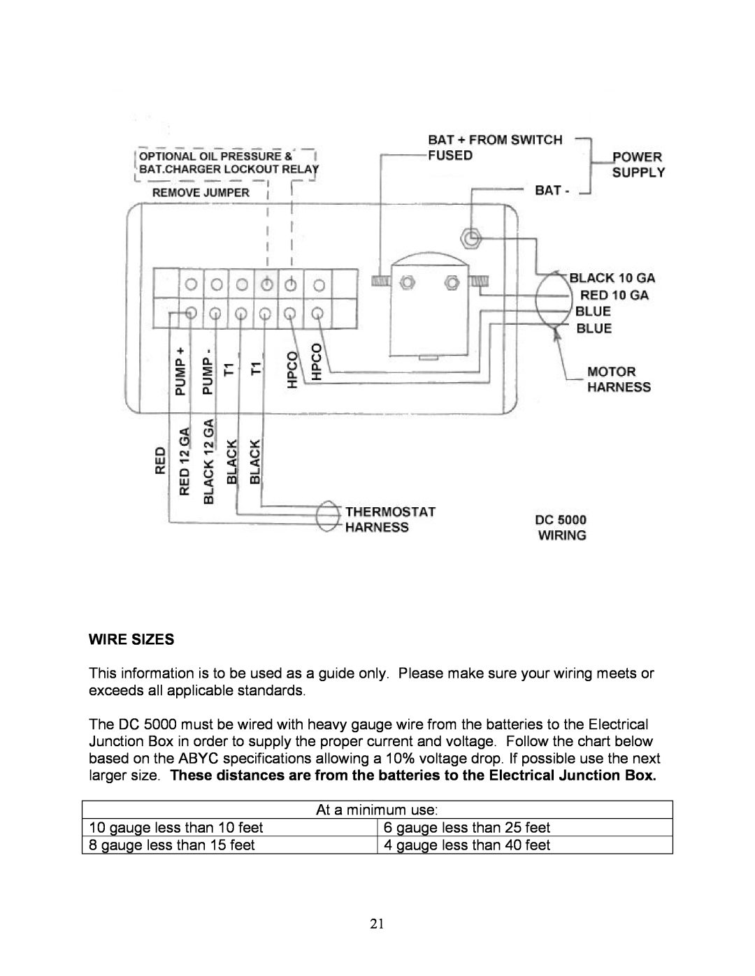 Sea Frost DC 5000 installation instructions Wire Sizes 