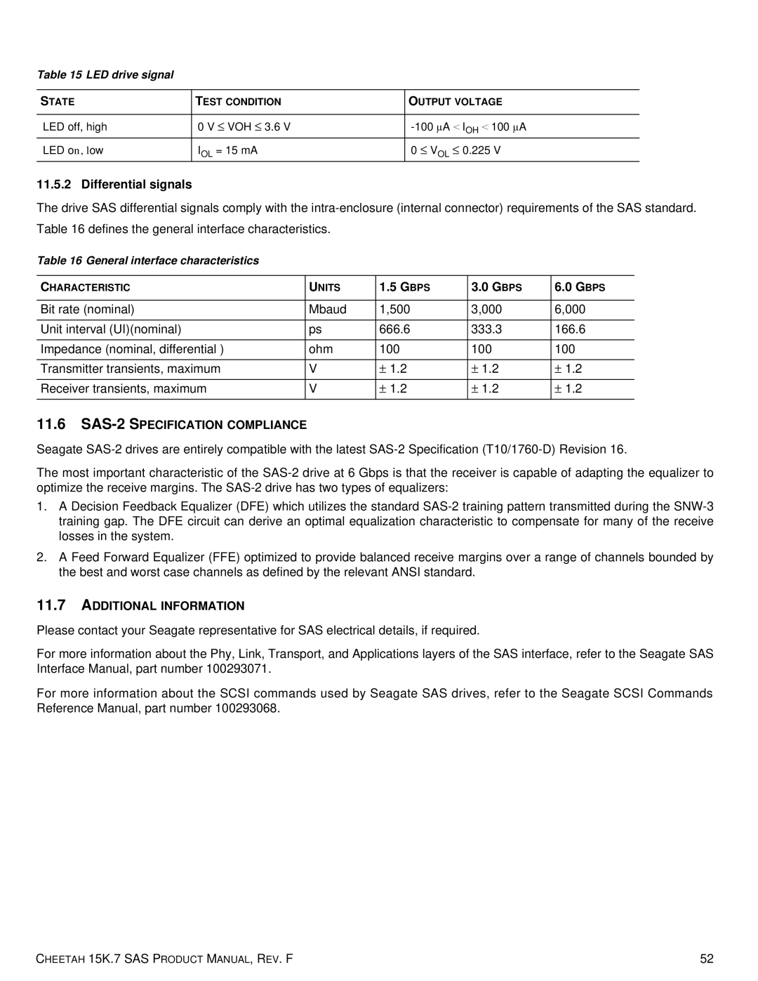 Seagate ST3600957SS, 100516226 manual Differential signals, Bps, SAS-2 Specification Compliance, Additional Information 