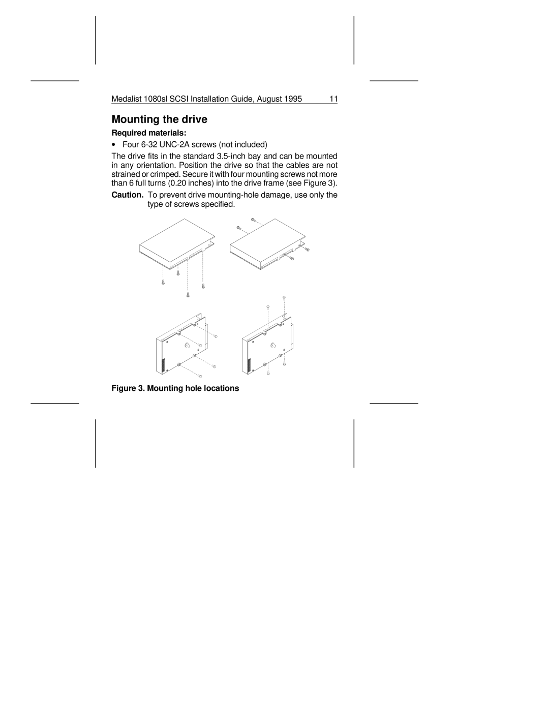 Seagate 1080SL manual Mounting the drive, Mounting hole locations 