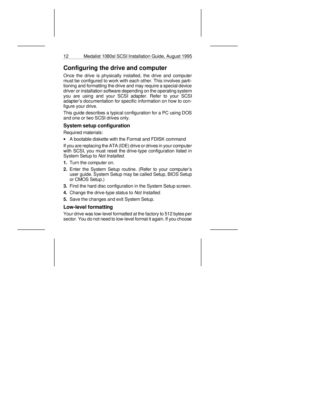 Seagate 1080SL manual Configuring the drive and computer, System setup configuration, Low-level formatting 