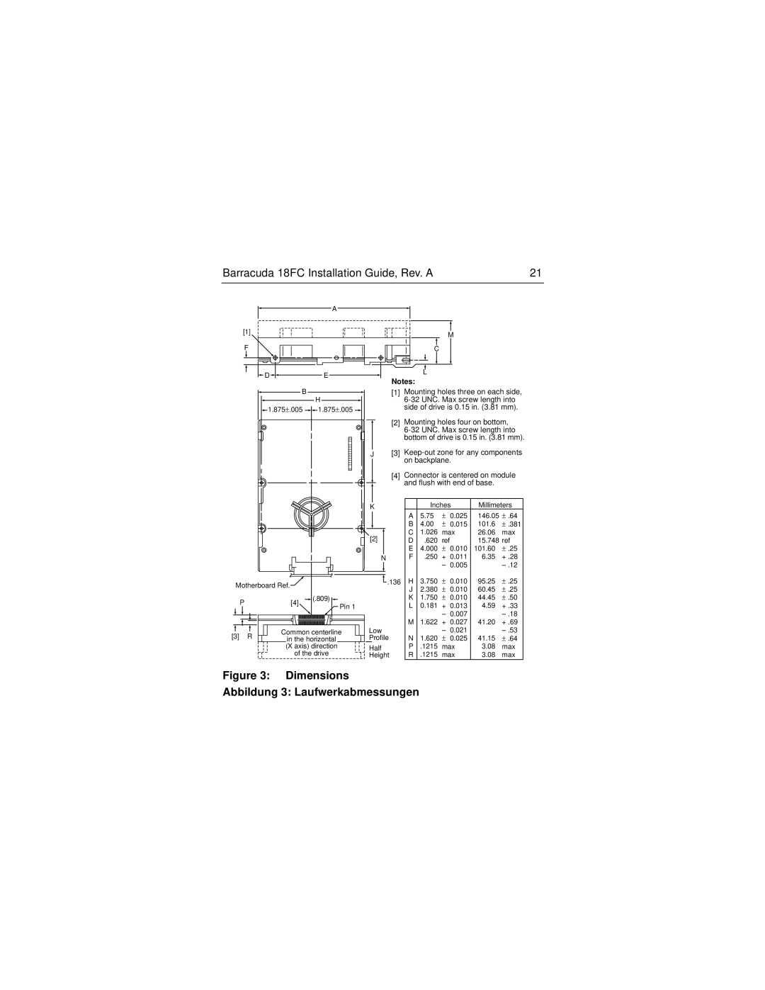 Seagate 18FC manual Dimensions Abbildung 3 Laufwerkabmessungen 