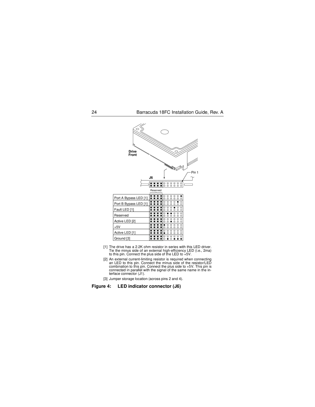 Seagate 18FC manual LED indicator connector J6 