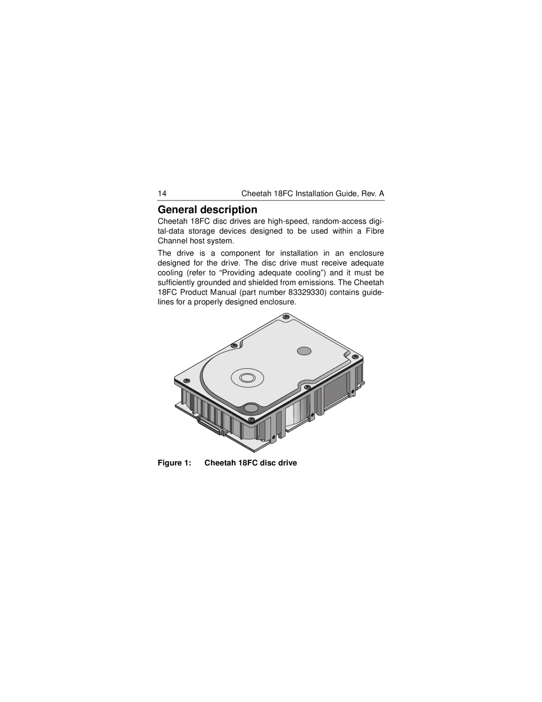 Seagate manual General description, Cheetah 18FC disc drive 