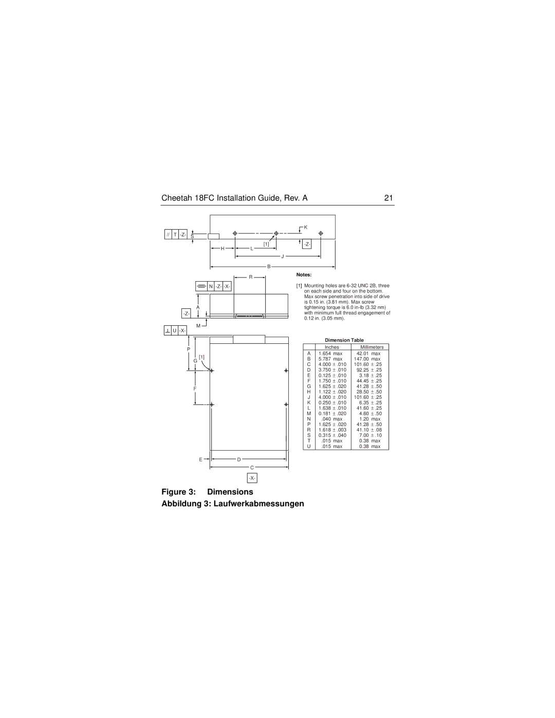 Seagate 18FC manual Dimensions Abbildung 3 Laufwerkabmessungen 