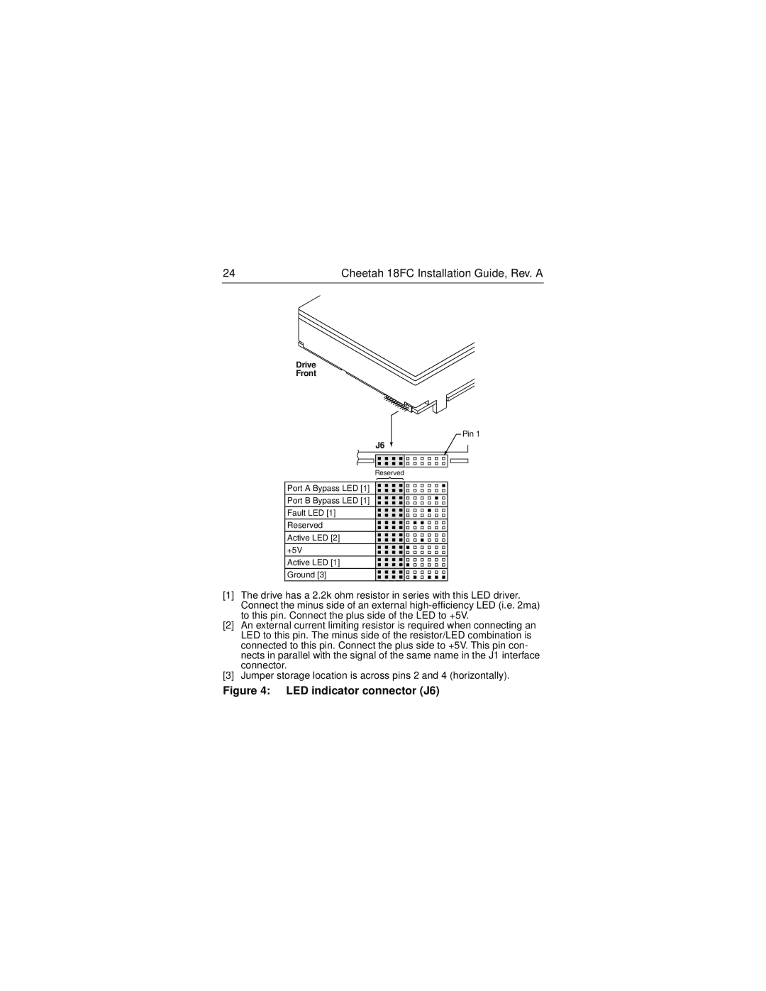 Seagate 18FC manual LED indicator connector J6 