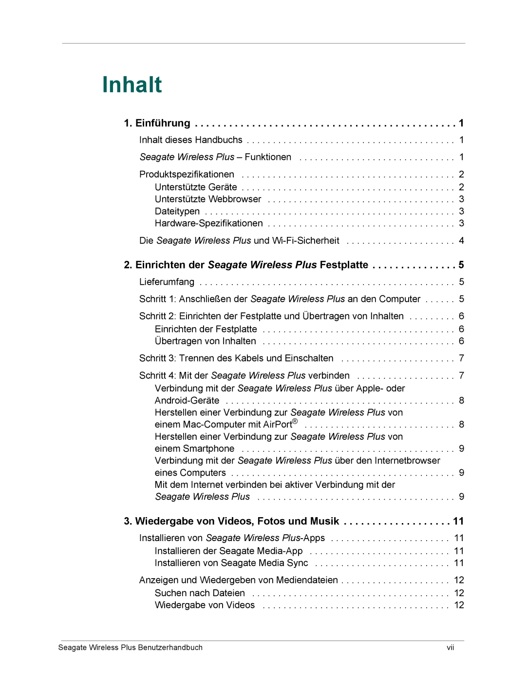 Seagate 1AYBA2 manual Inhalt, Einführung 