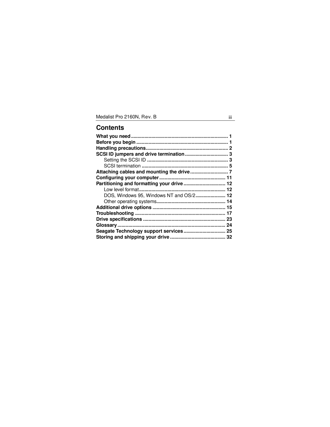 Seagate 2160N manual Contents 