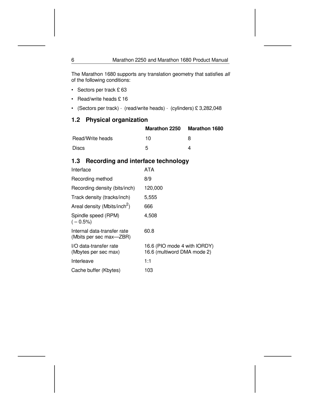 Seagate 2250, 1680 manual Physical organization, Recording and interface technology 