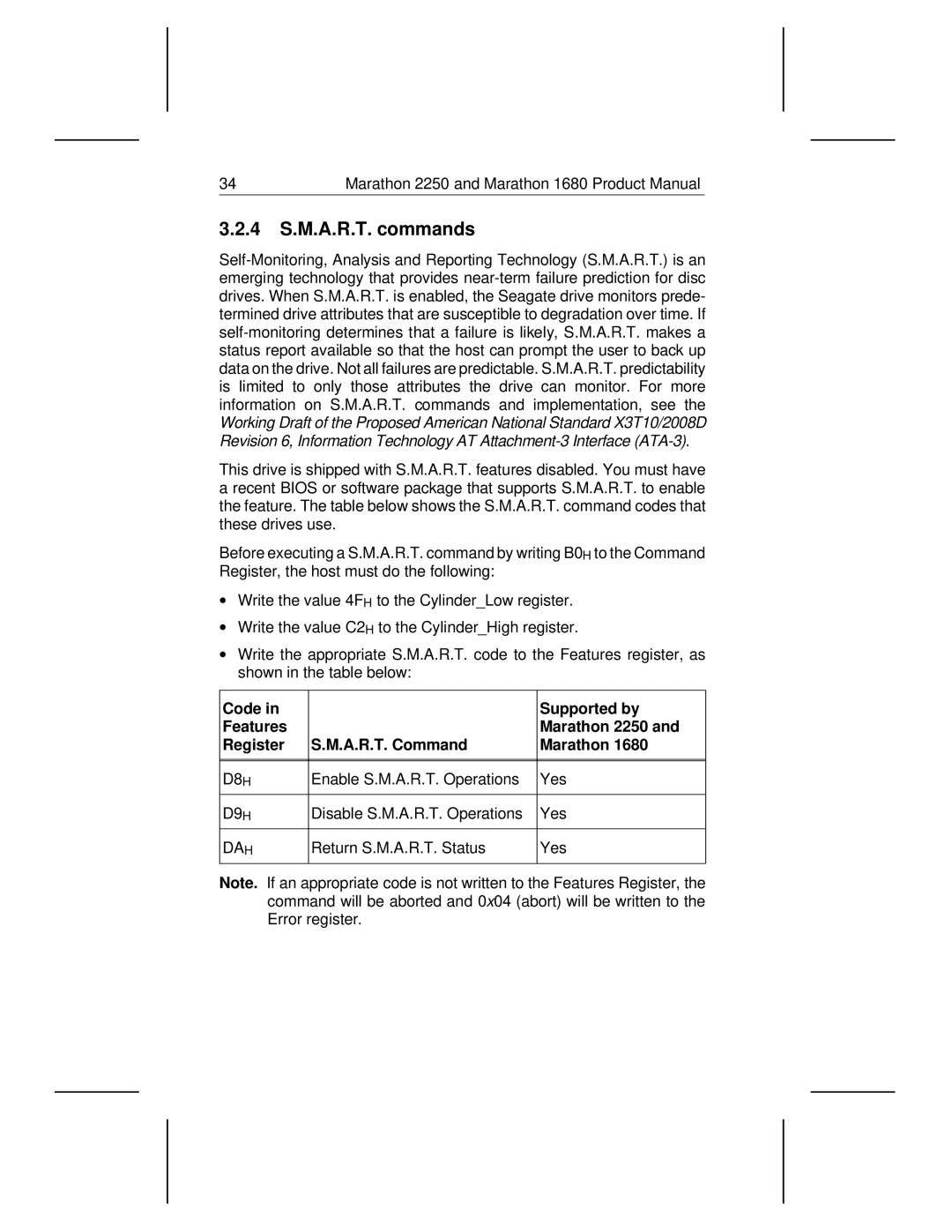 Seagate 2250, 1680 manual 4 S.M.A.R.T. commands 