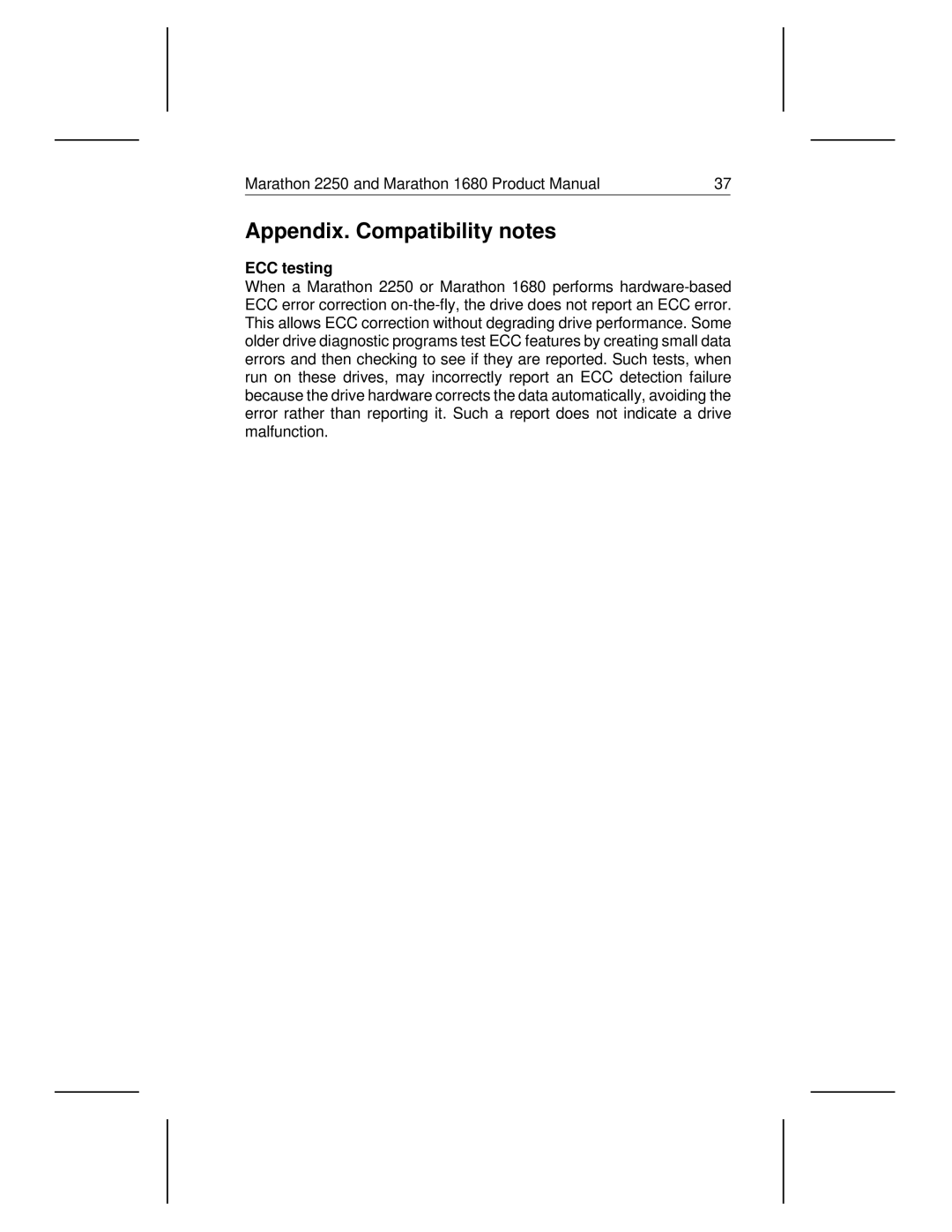 Seagate 1680, 2250 manual Appendix. Compatibility notes, ECC testing 