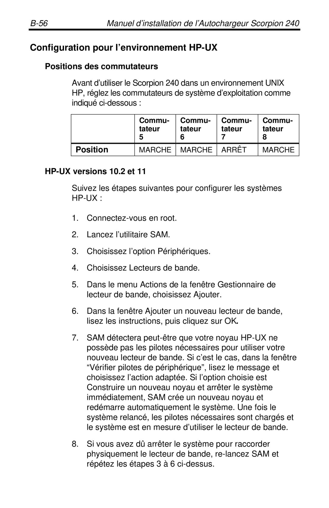 Seagate 240 DDS-4 manual Configuration pour l’environnement HP-UX, HP-UX versions 10.2 et 