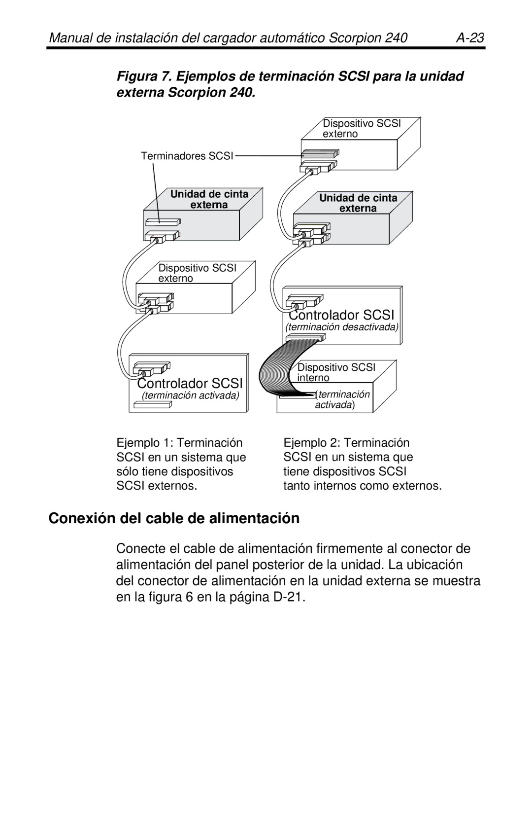 Seagate 240 DDS-4 manual Conexión del cable de alimentación 