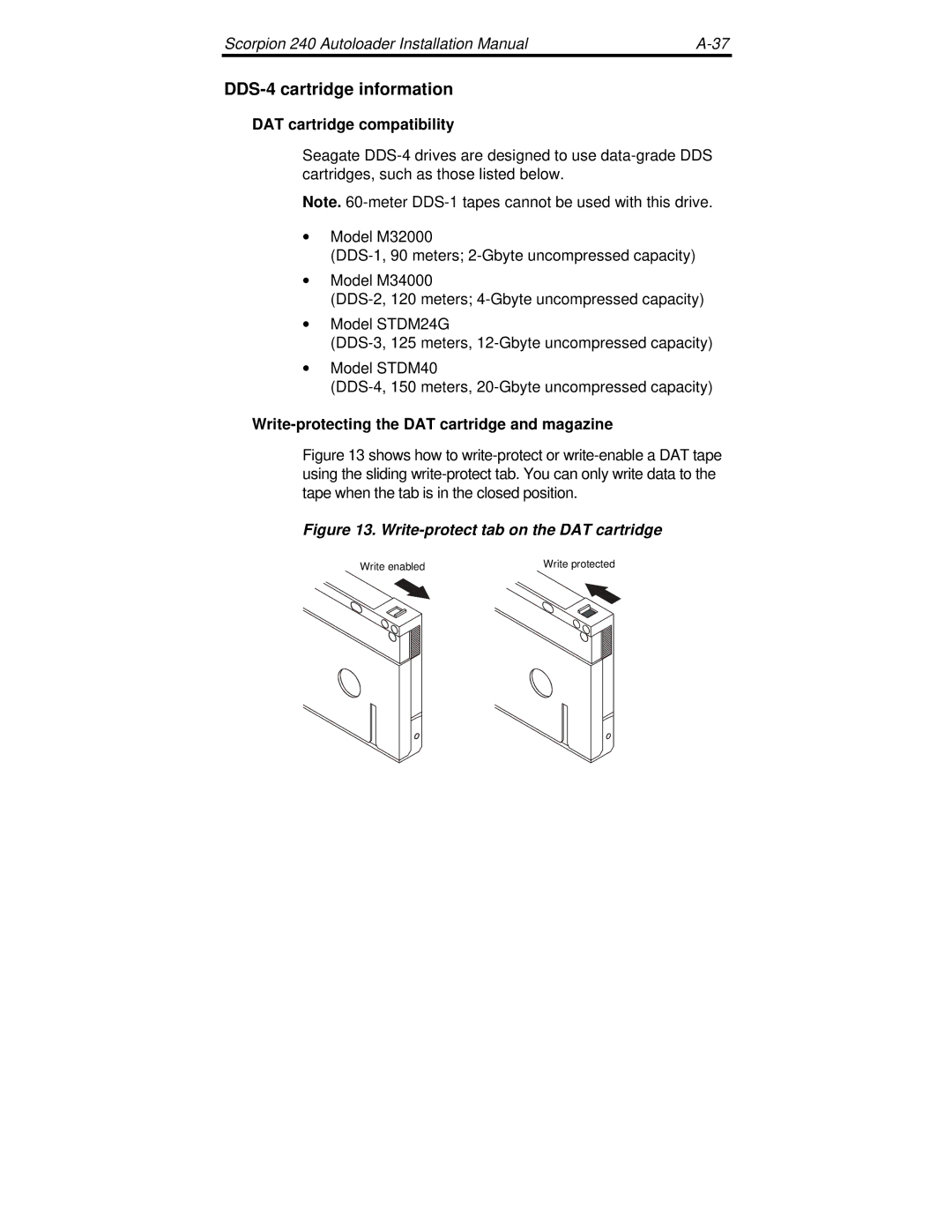 Seagate 240 DDS-4 manual DDS-4 cartridge information, DAT cartridge compatibility 