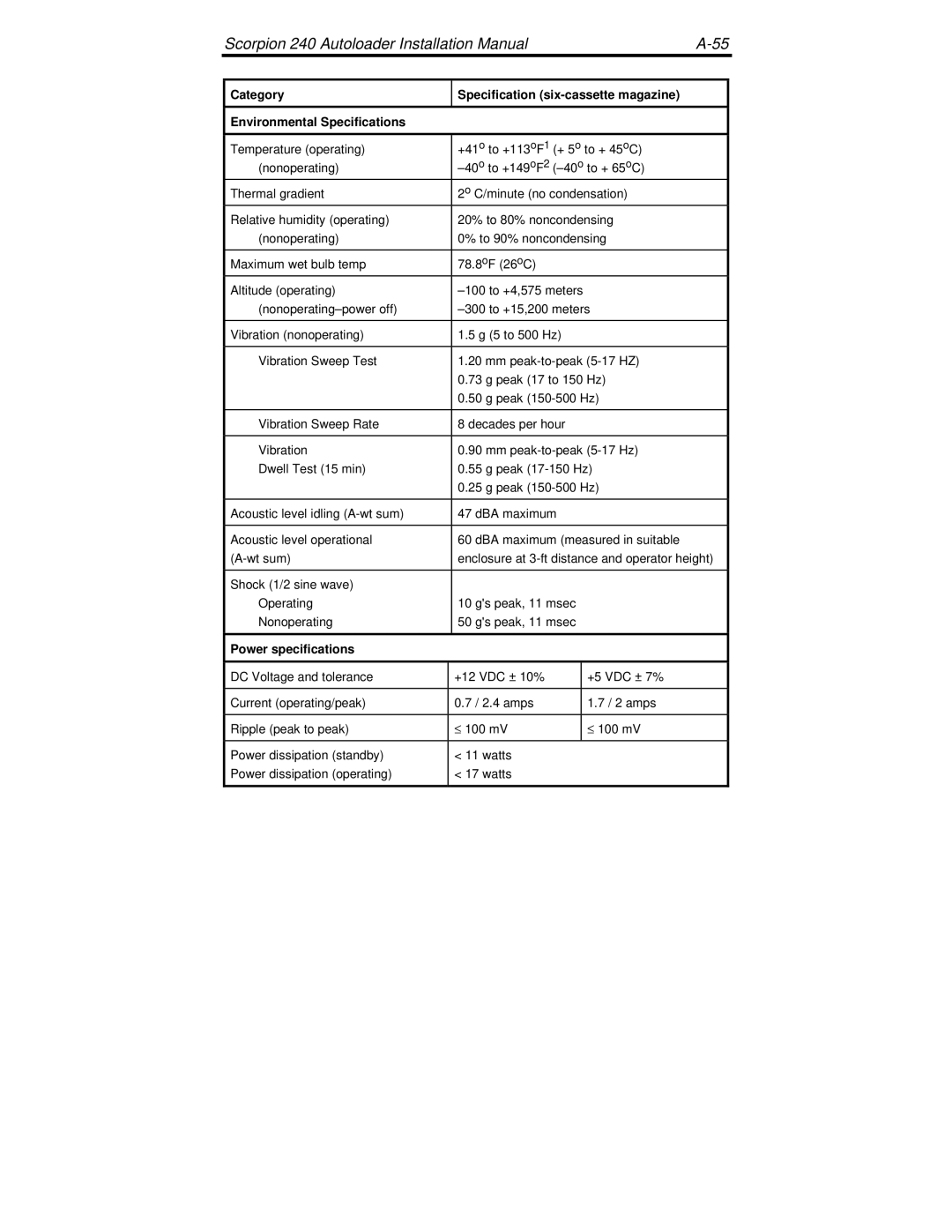 Seagate 240 DDS-4 manual Power specifications 