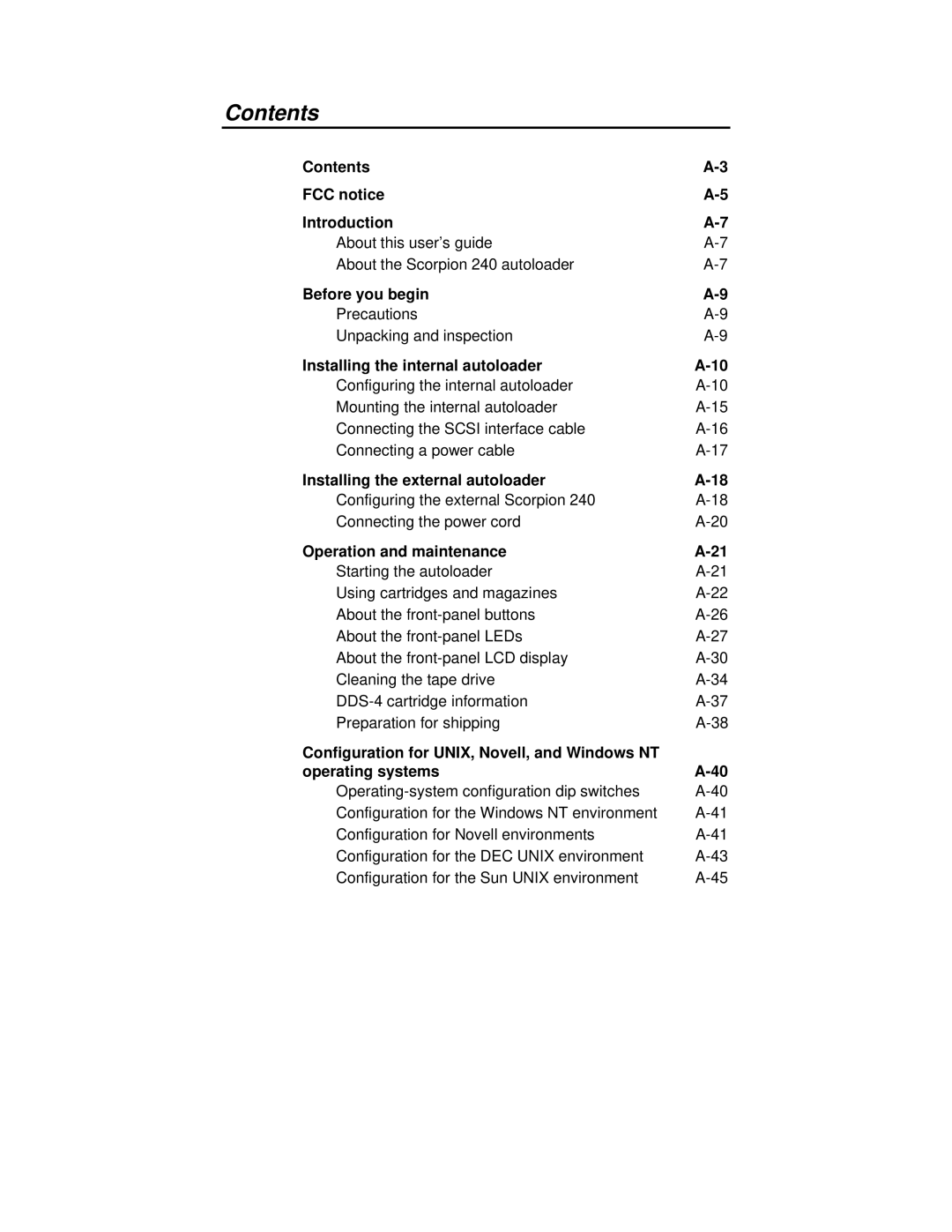 Seagate 240 DDS-4 manual Contents 