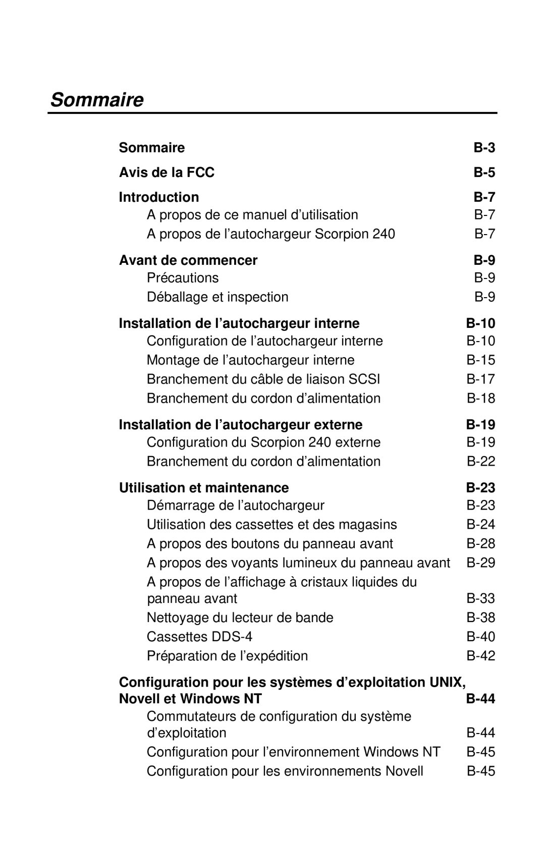 Seagate 240 DDS-4 manual Sommaire 