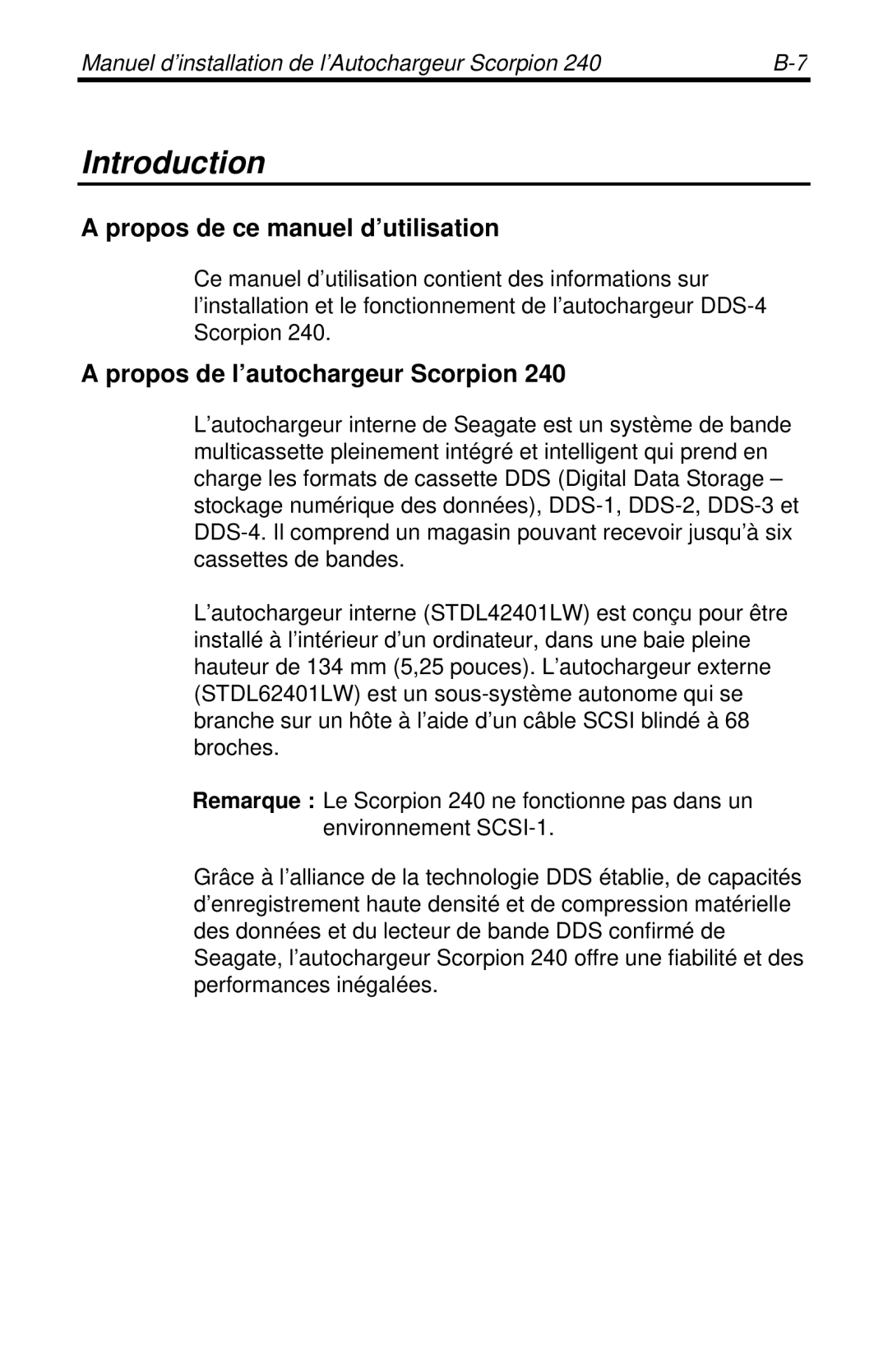 Seagate 240 DDS-4 manual Propos de ce manuel d’utilisation, Propos de l’autochargeur Scorpion 