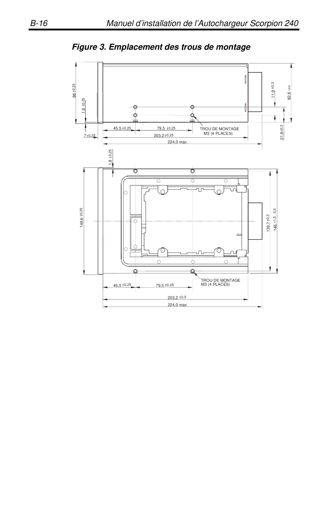 Seagate 240 DDS-4 manual Emplacement des trous de montage 