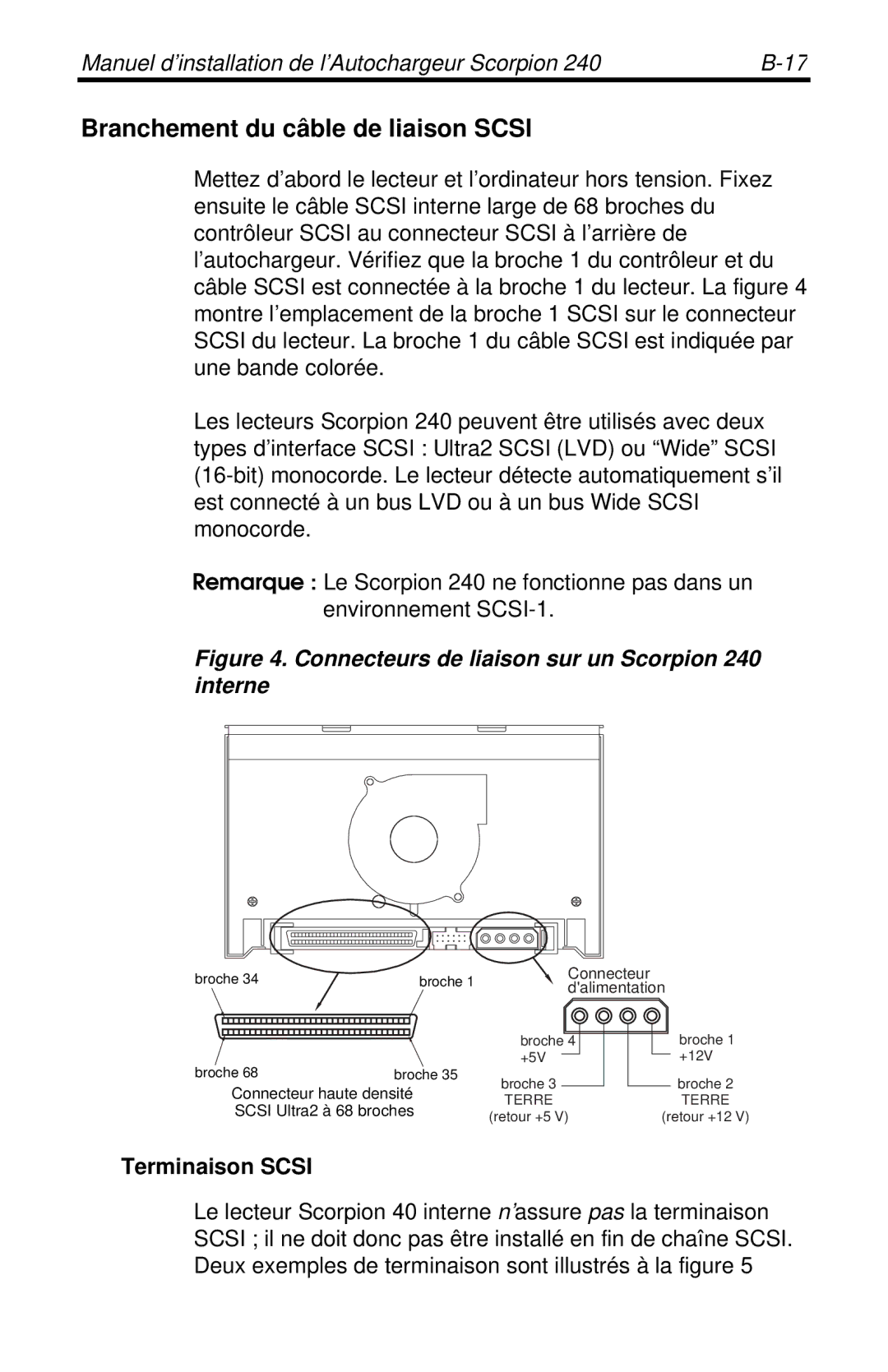 Seagate 240 DDS-4 manual Branchement du câble de liaison Scsi, Terminaison Scsi 