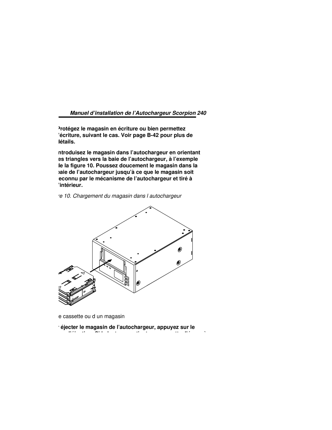 Seagate 240 DDS-4 manual Chargement du magasin dans l’autochargeur, Éjection d’une cassette ou d’un magasin 