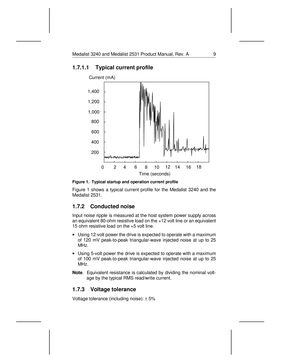 Seagate 3240, 2531 manual Typical current profile, Conducted noise, Voltage tolerance 