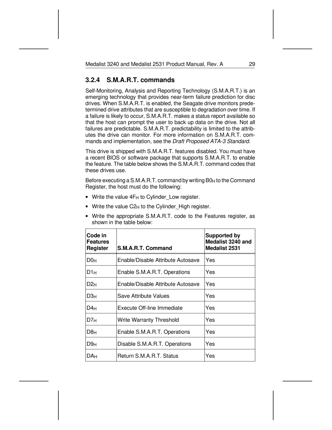 Seagate 3240, 2531 manual 4 S.M.A.R.T. commands 