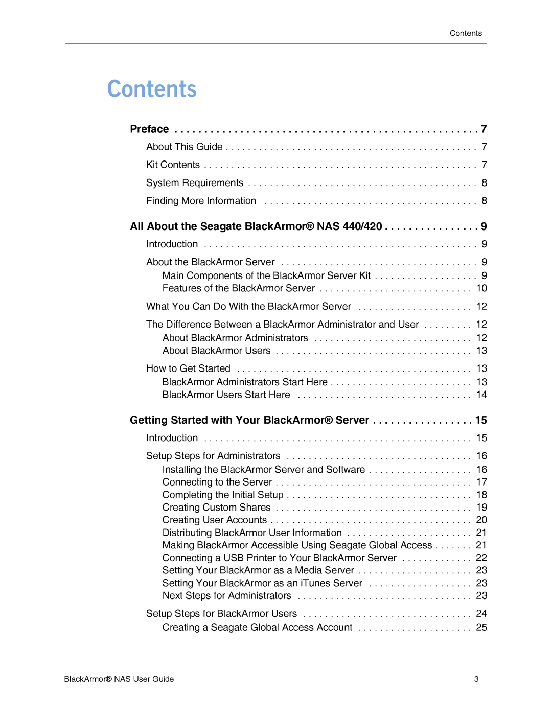 Seagate 440, 420 manual Contents 