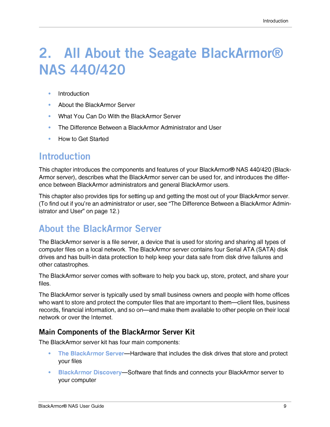 Seagate manual All About the Seagate BlackArmor NAS 440/420, Introduction, About the BlackArmor Server 