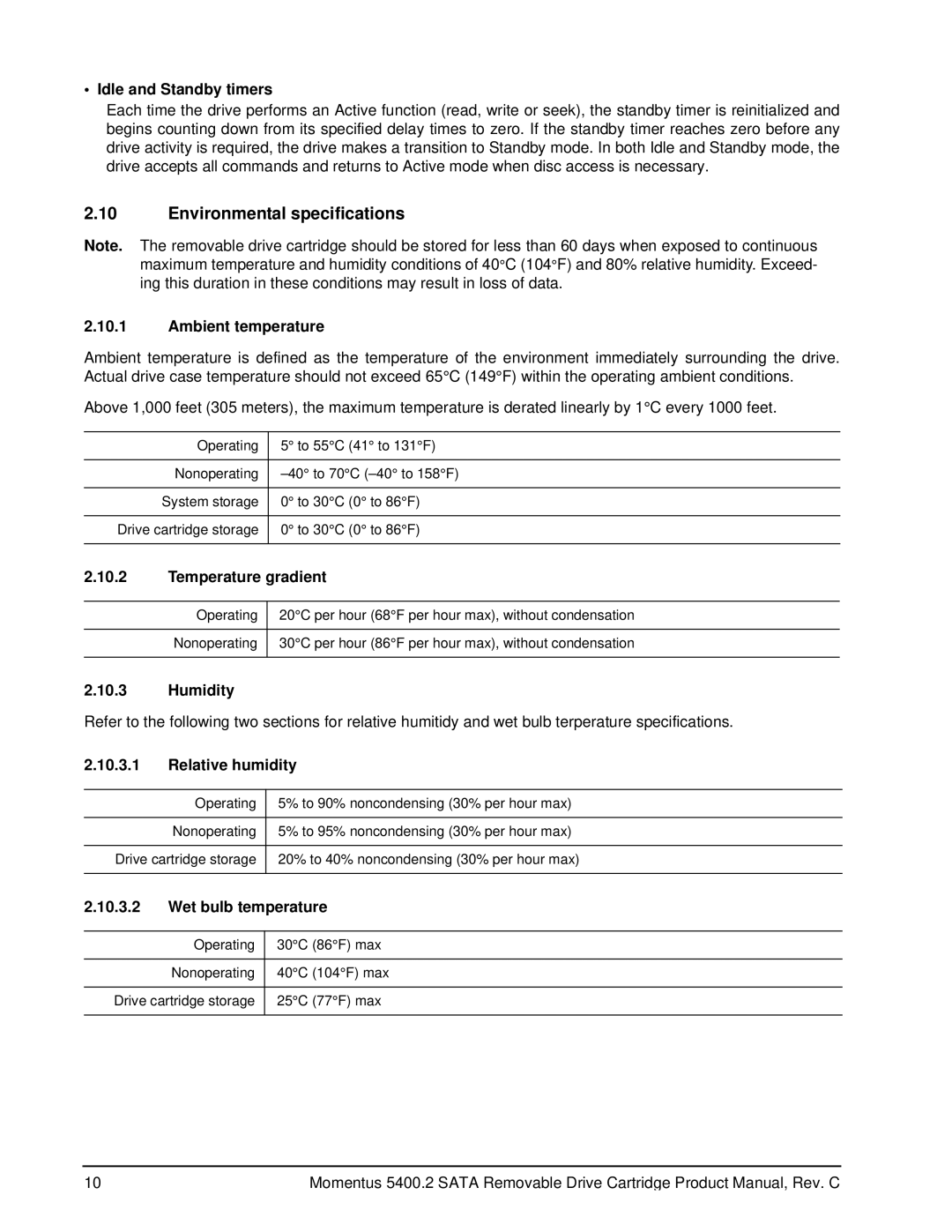 Seagate 5400.2 SATA manual Environmental specifications 