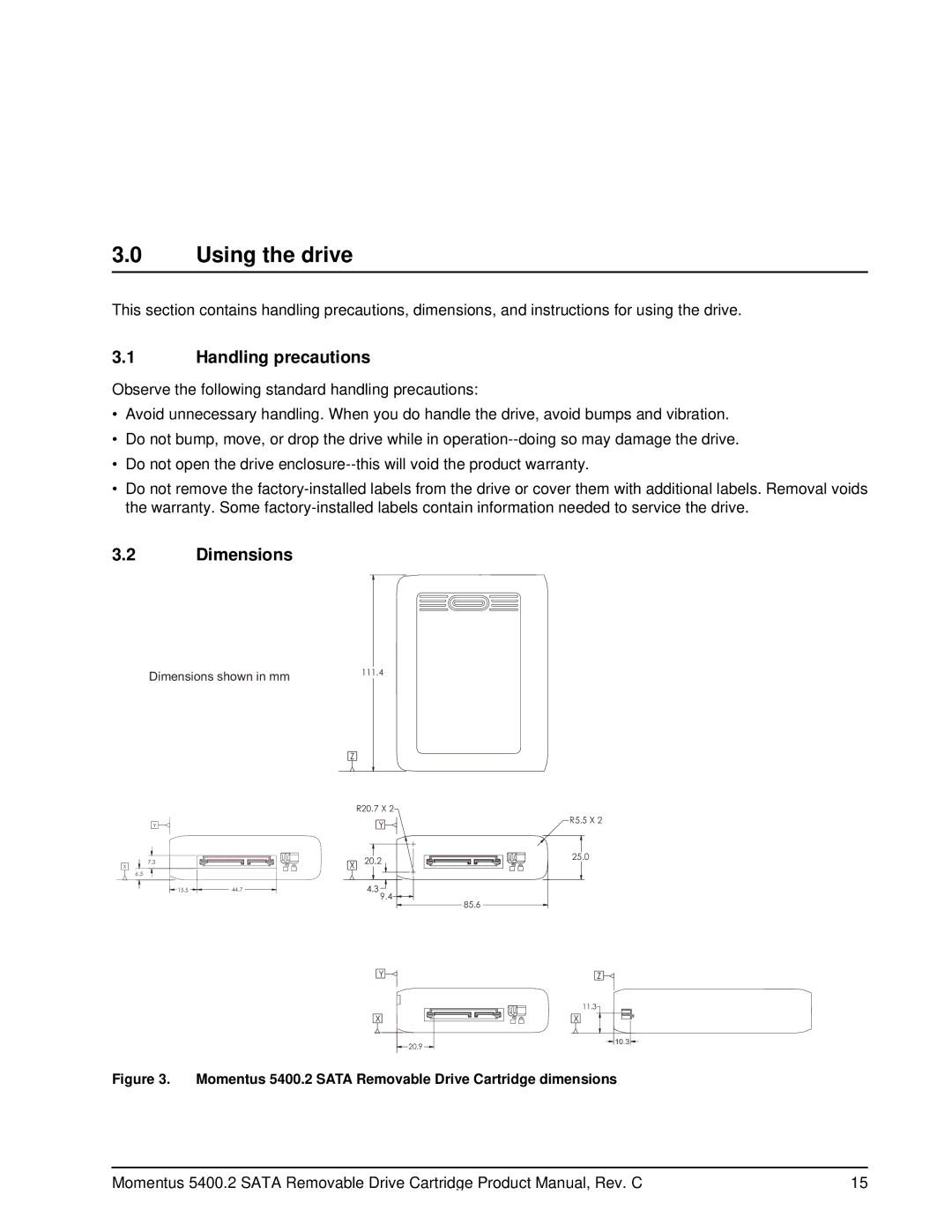 Seagate 5400.2 SATA manual Using the drive, Handling precautions, Dimensions 