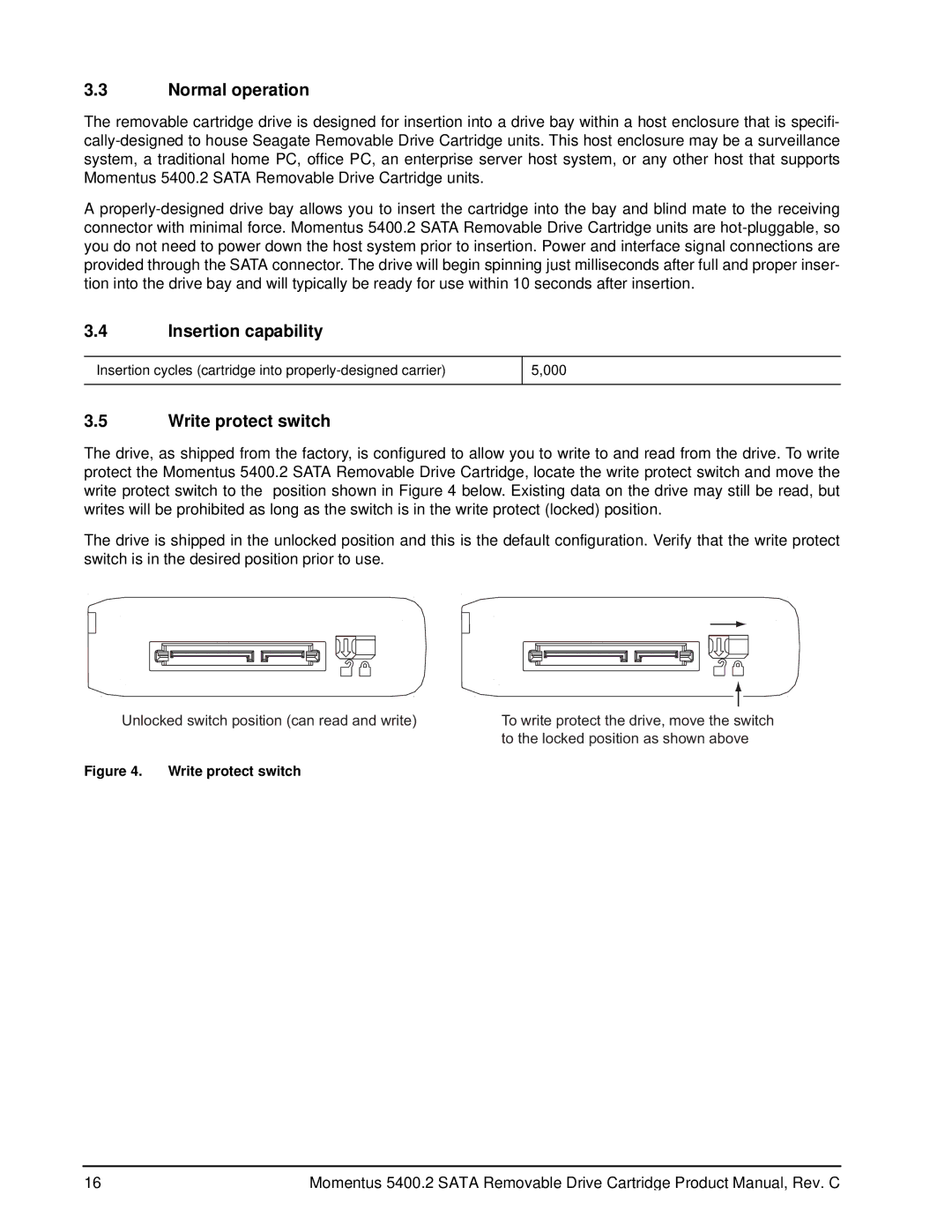 Seagate 5400.2 SATA manual Normal operation, Insertion capability, Write protect switch 