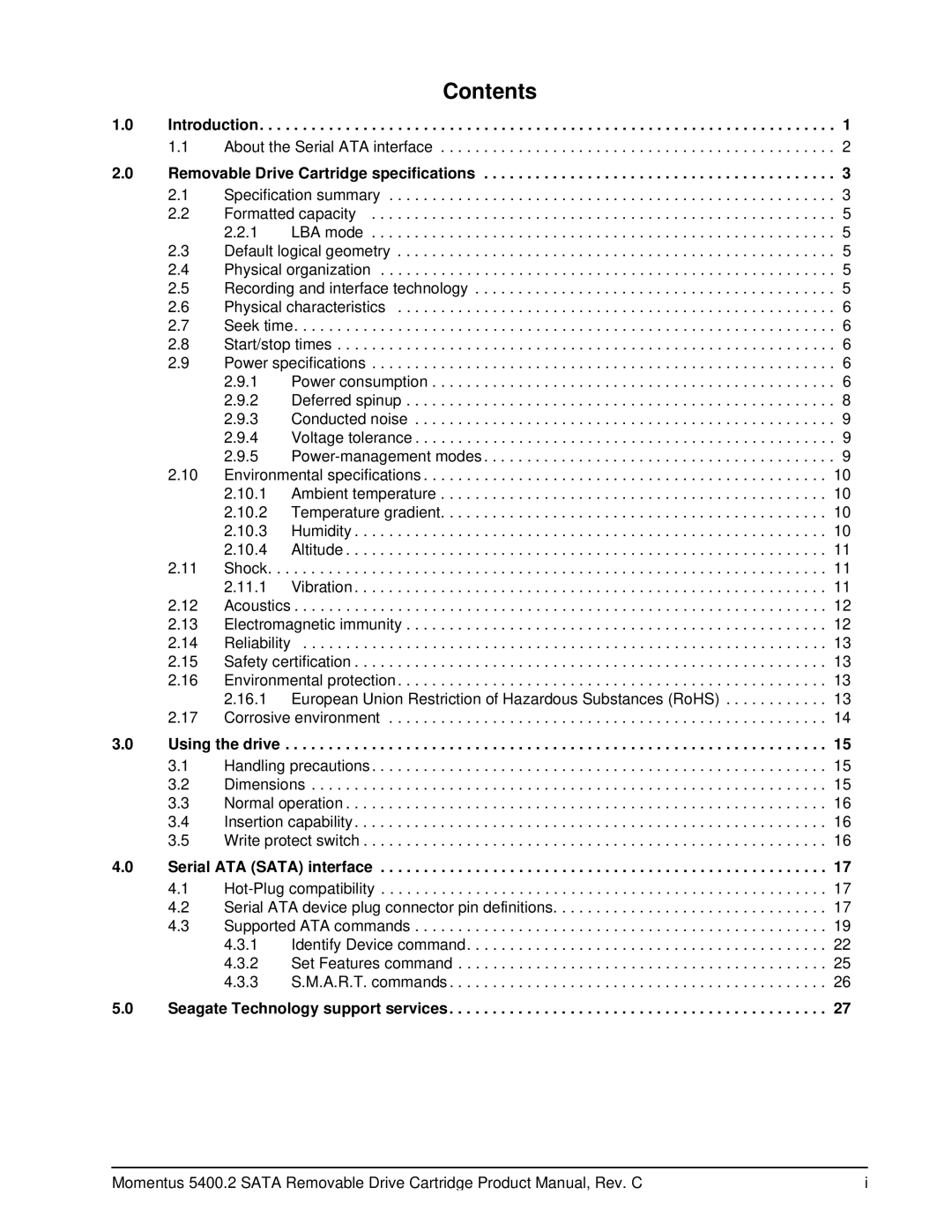 Seagate 5400.2 SATA manual Contents 