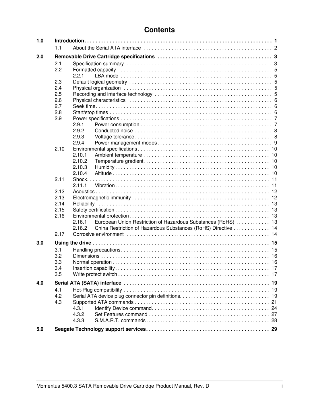 Seagate 5400.3 SATA manual Contents 