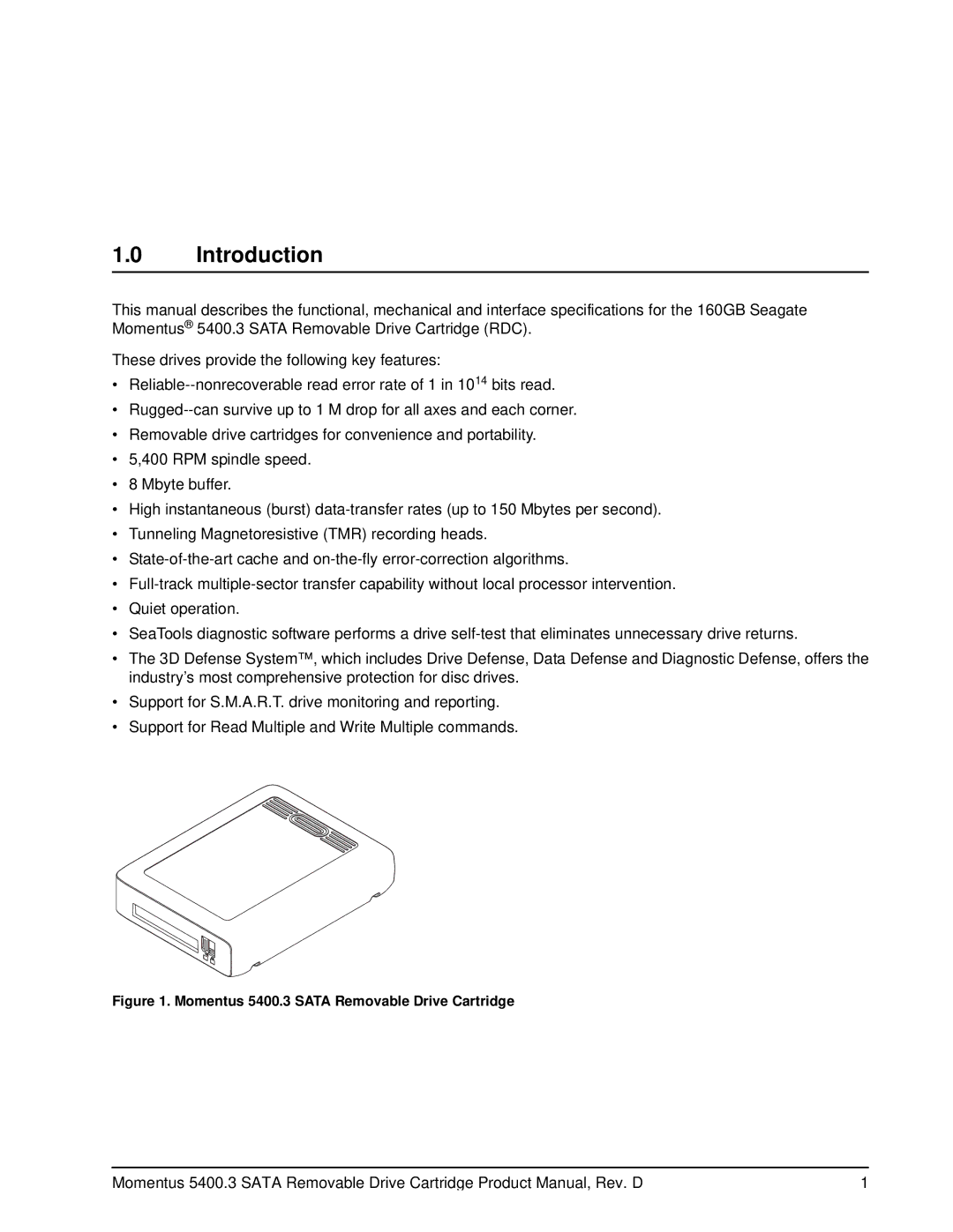 Seagate 5400.3 SATA manual Introduction, Momentus 5400.3 Sata Removable Drive Cartridge 