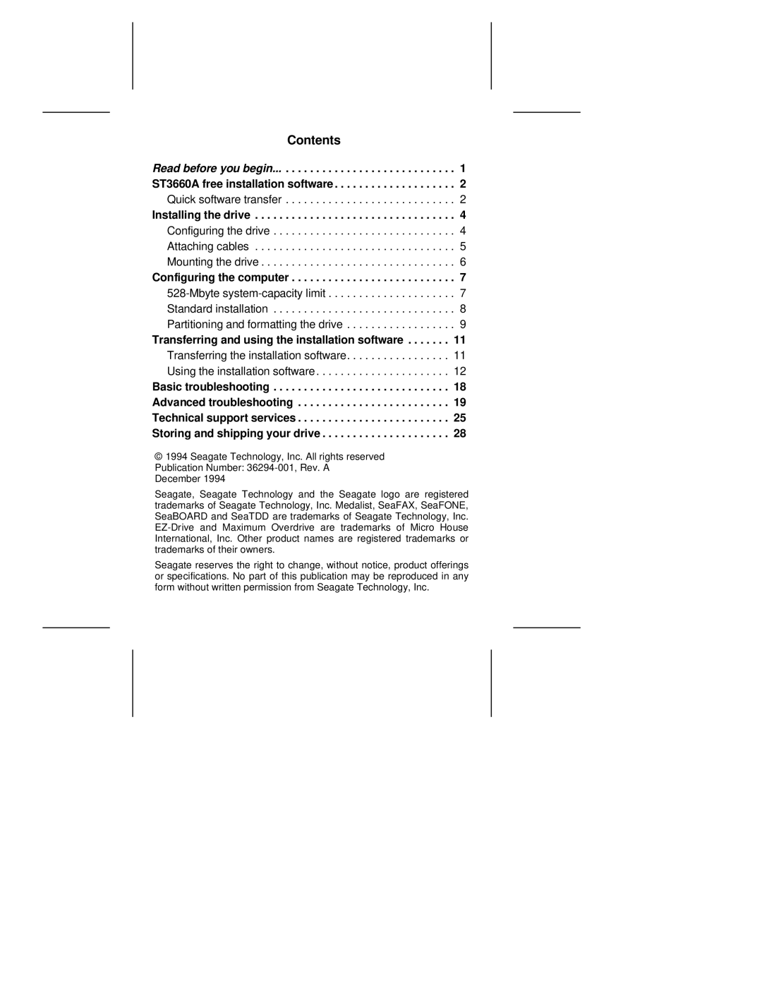 Seagate 545XE, 275XE manual Contents 