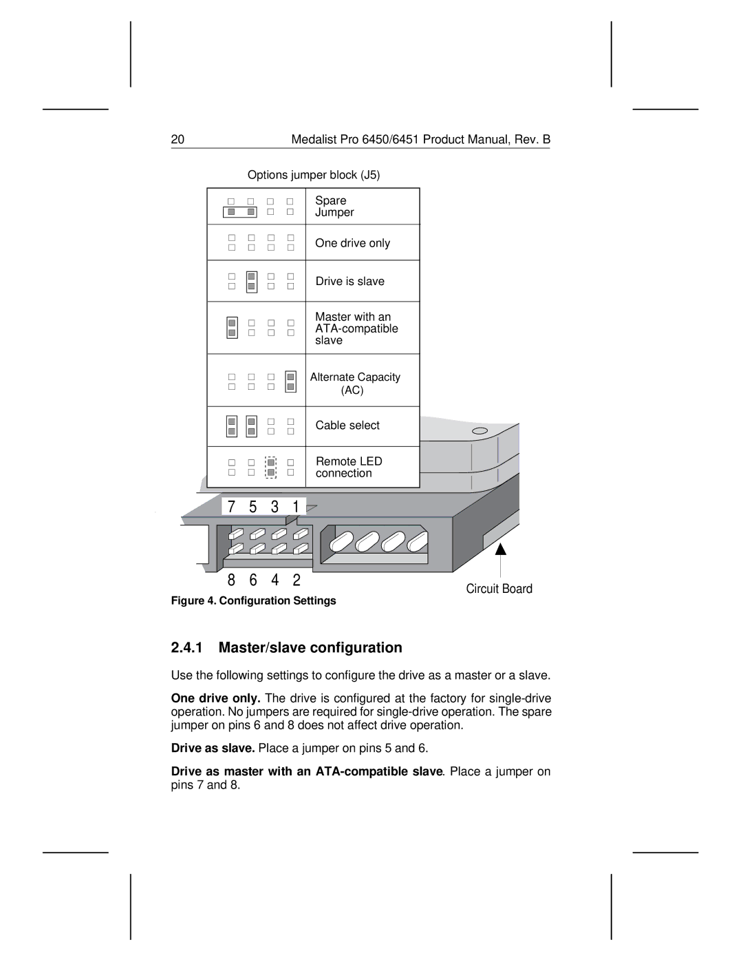 Seagate 6451, 6450 manual Master/slave configuration, Configuration Settings 