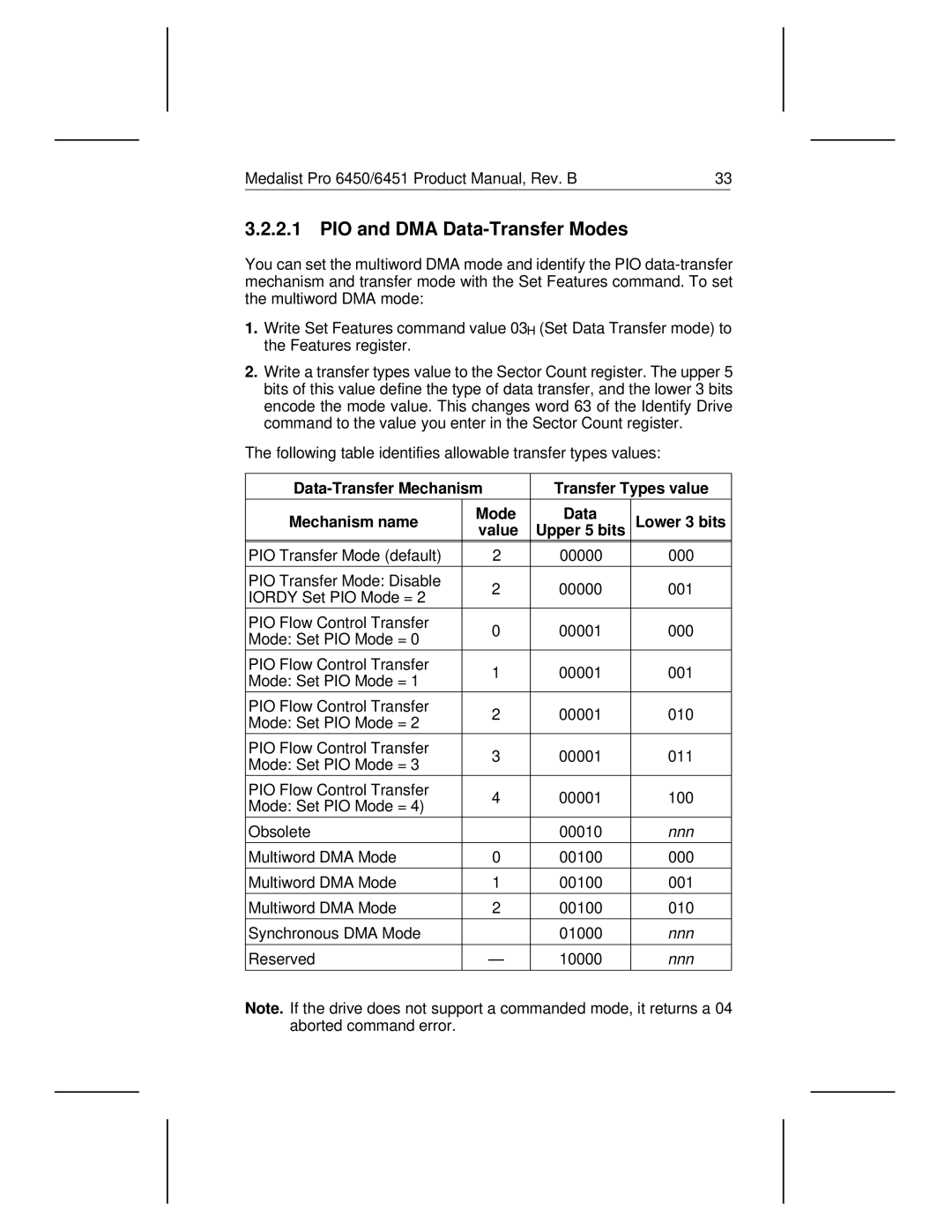 Seagate 6450, 6451 manual PIO and DMA Data-Transfer Modes, Upper 5 bits 