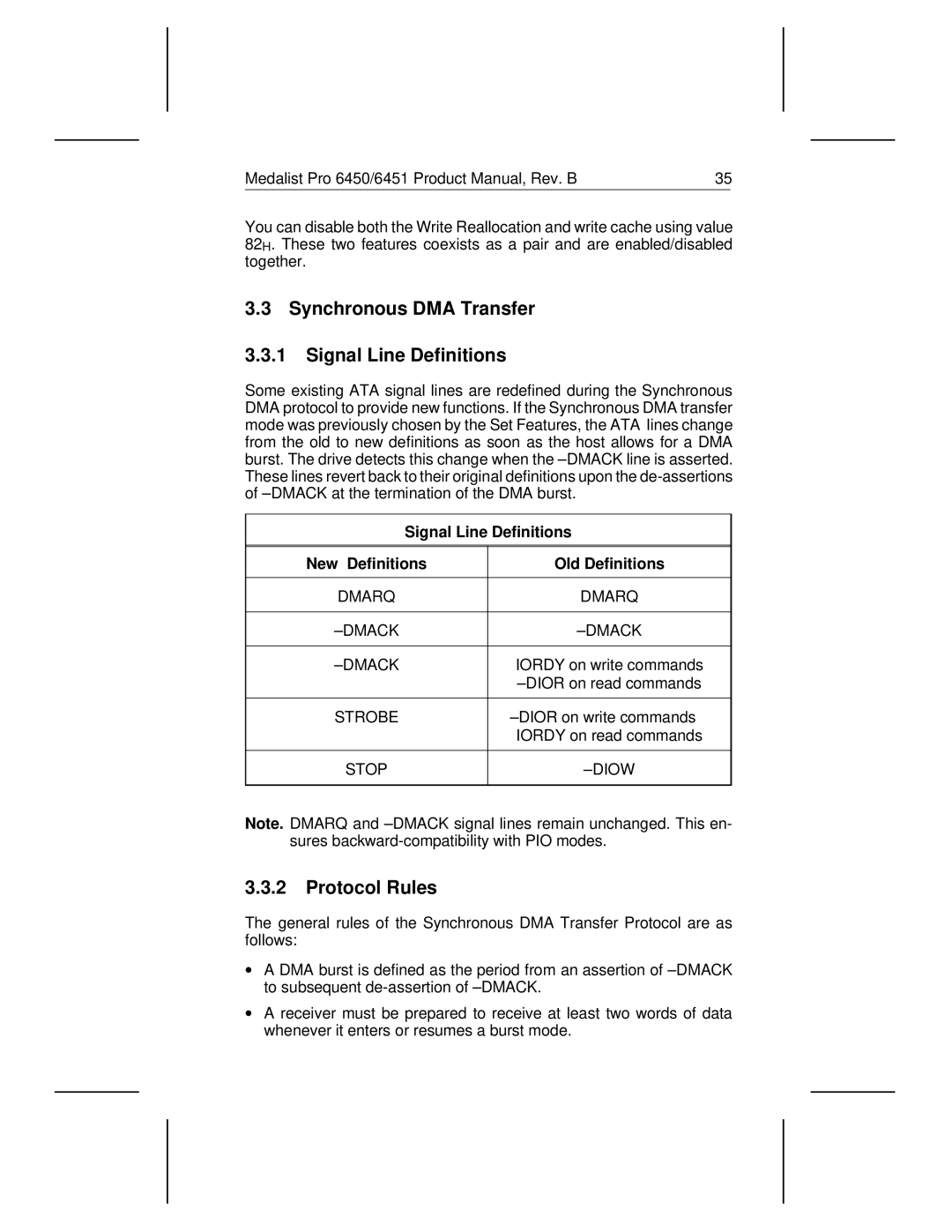 Seagate 6450, 6451 manual Synchronous DMA Transfer Signal Line Definitions, Protocol Rules 