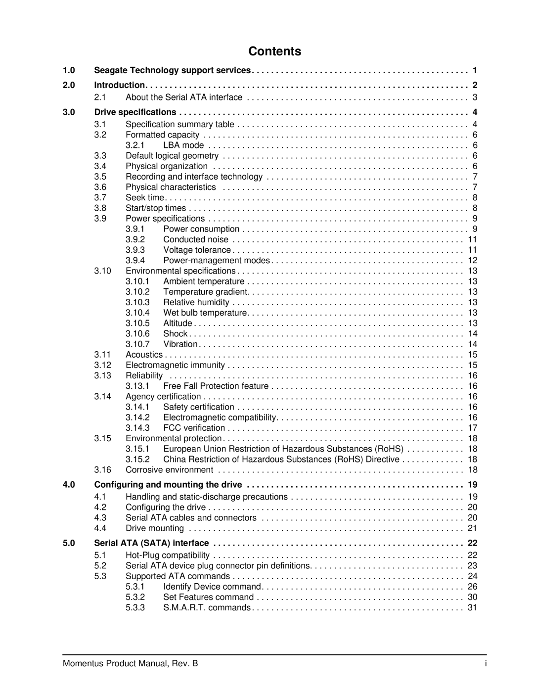 Seagate 5400-RPM, 7200-RPM manual Contents 